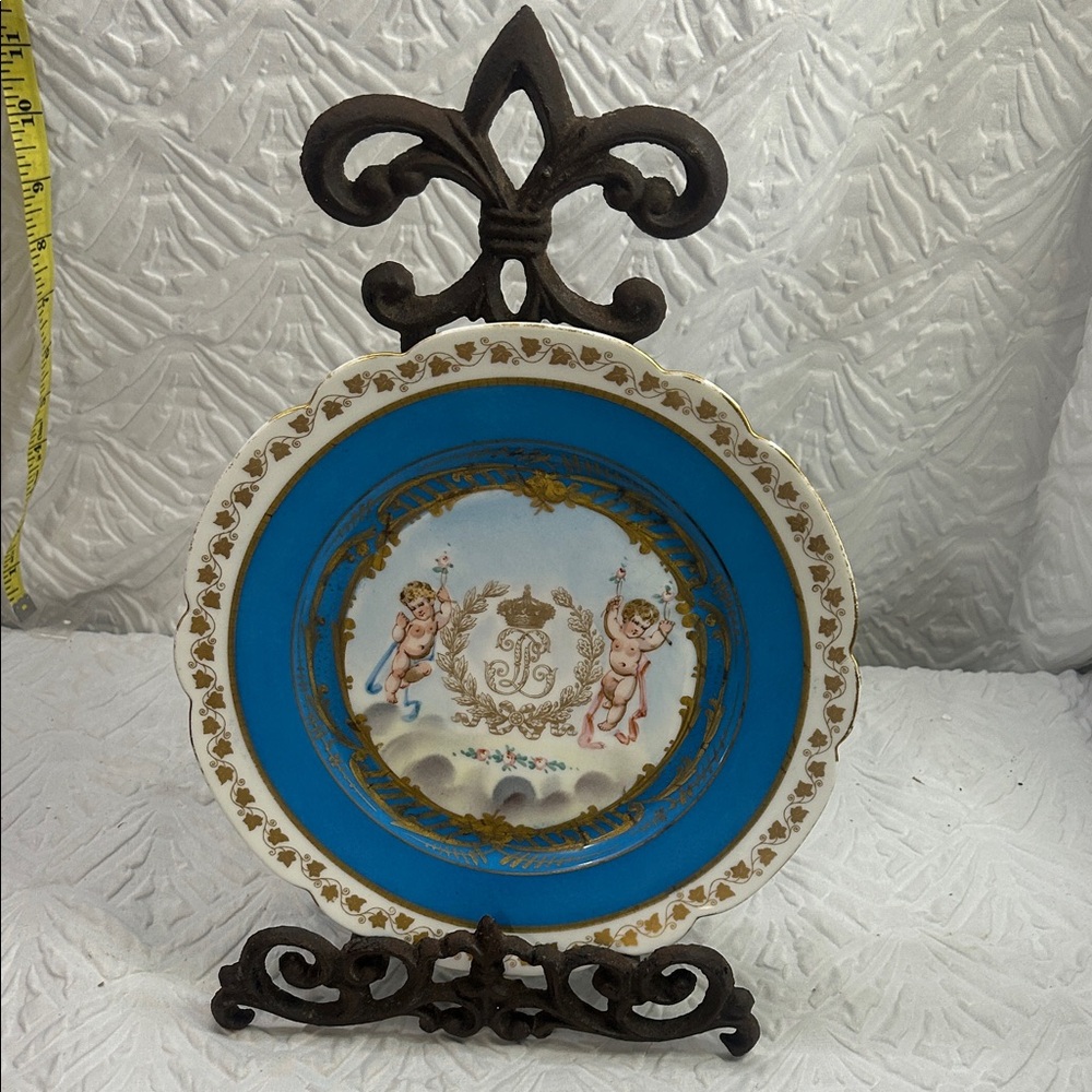 Antique French Porcelain Plate – Céramique de Tuileries – Cherubs & Crown